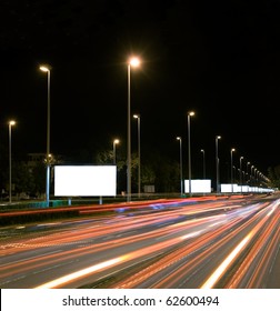 Empty Billboards In The Highway At Night