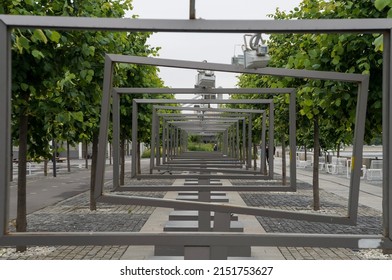 Empty billboards in perspective in the park