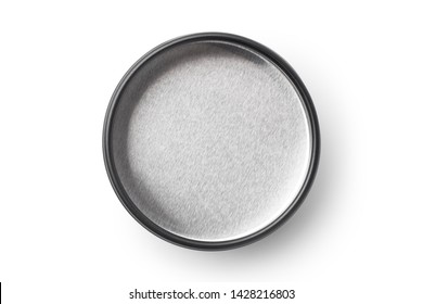 Empty Black Aluminum Jar Isolated On White Background. Container For Cosmetic Or Food. Top View.