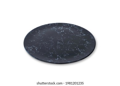 Empty black ceramics dish or serving plate isolated on white background with clipping path. Ceramics dish is a tableware that used as serving plate. Empty black ceramics dish or serving plate concept.