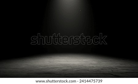 Empty black color studio room background wih spotlight fog particles and smoke on foreground, can use for background and product display