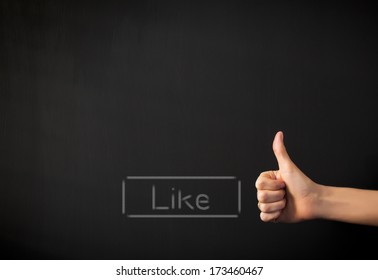 Empty black copyspace with Like button and hand showing thumb up gesture