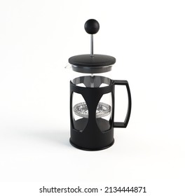 Empty Black French Press On White Background.