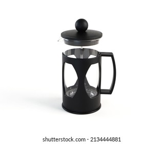 Empty Black French Press On White Background.