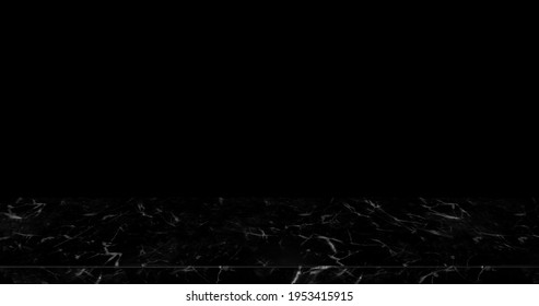 Empty Black Marble Table Top Mock Up Display Or Montage Products,  Product Stand Futuristic Or Podium Pedestal On Black Background