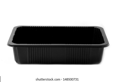 Empty Black Plastic Container Isolated On White