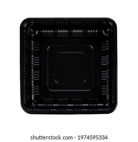 Empty black plastic container isolated on white