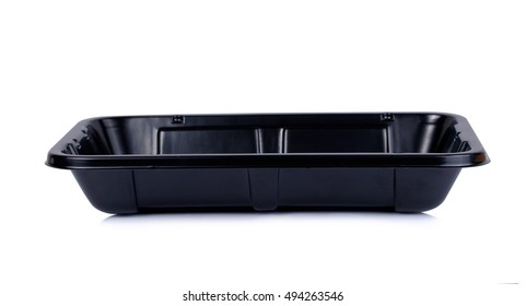 Empty Black Plastic Container Isolated On White