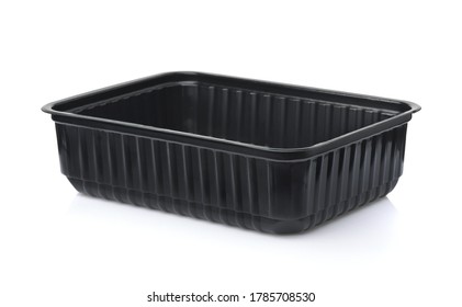 Empty Black Plastic Disposable Food Container Isolated On White