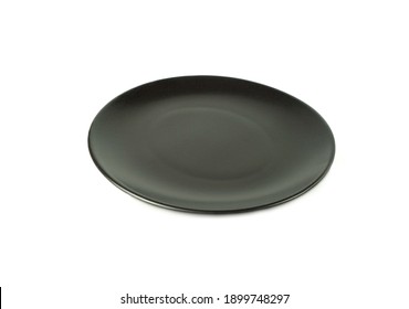 Empty Black Plate Isolated On A White Backgruond. Use For Home Or Restaurant, Food Design. Kitchen Accessory.
