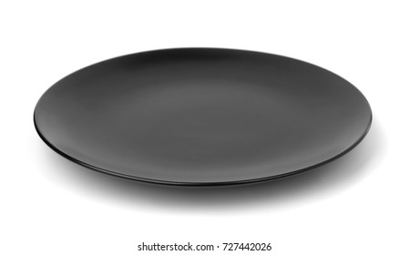 Empty Black Plate Isolated On White