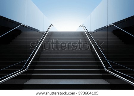Empty black stairs in pedestrian subway. 3D Render
