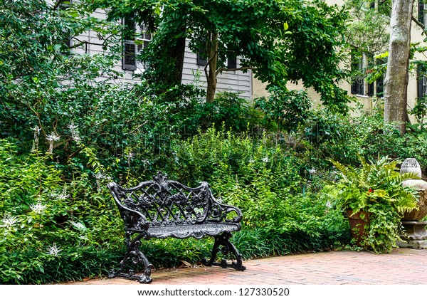 Empty Black Wrought Iron Bench Garden Stock Image Download Now