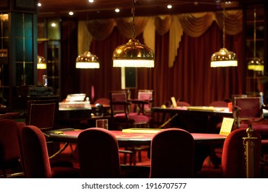 An Empty Blackjack Table In A Casino.