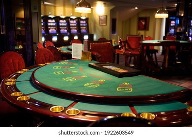 An Empty Blackjack Table In A Casino.