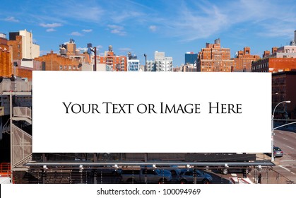 Empty Blank Billboard In New York City.  Urban City Setting.