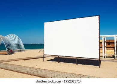 Empty Blank Billboard On The Beach Close Up