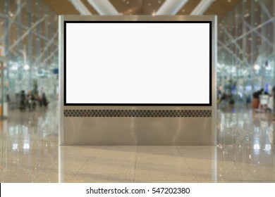 Empty blank billboard pop muck up at airport ,train station.advertising public commercial,ready for new advertisement,selective focus