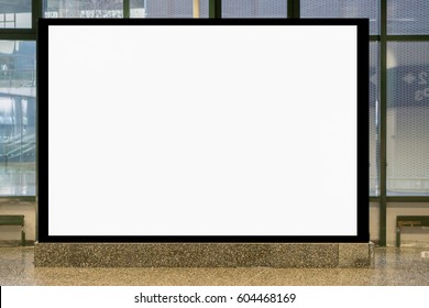 Empty blank billboard pop muck up at airport ,train station.advertising public commercial,ready for new advertisement,selective focus - Shutterstock ID 604468169