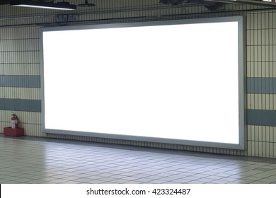 Empty Blank Billboard At Train Subway Station,advertising Public Commercial,ready For New Advertisement,selective Focus