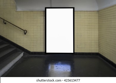 Empty Blank Billboard At Train Subway Station,advertising Public Commercial,ready For New Advertisement,selective Focus
