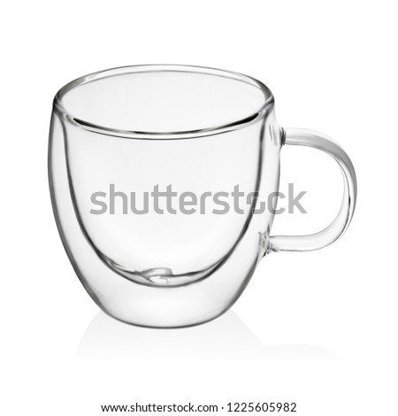 Empty blank transparent tea or coffee cup isolated on white background