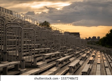 Empty Bleacher At Sunset On A Circuit