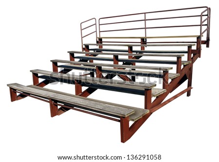 Empty bleachers or stands isolated on a white background as a symbol of school sports and fan support for small town sporting events.
