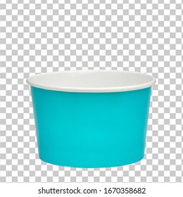 Empty, Blue And Blank Cardboard Or Carton Ice Cream Cup Mockup Or Mock Up Template On Isolated Background Including Clipping Path