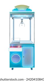 Empty blue claw machine glow in the dark isolated on white background