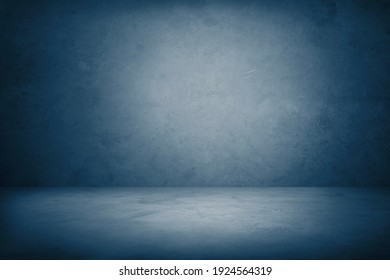 Empty Blue Floor And Blank Wall