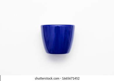 Empty Blue Flower Pot Mock-up. Closeup Isolated On White Background. Design Template For Branding.High Resolution Photo.Top View