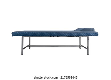 Empty Blue Medical Couch In The Doctor's Office Isolated On White Background.