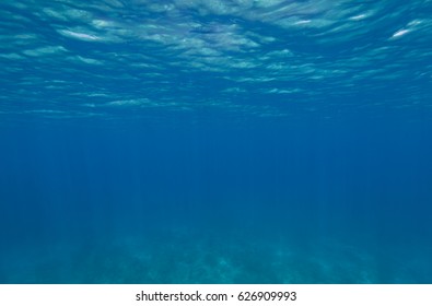 Empty Blue Ocean , abstract underwater backgrounds with sun ray and water ripple texture .