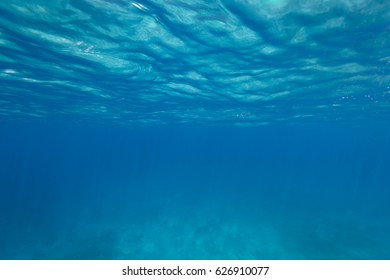 Empty Blue Ocean , abstract underwater backgrounds with sun ray and water ripple texture .