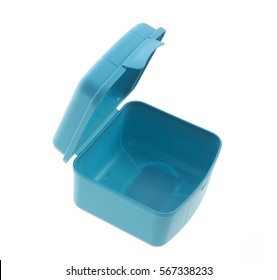 Empty Blue Opened Lunch Box, Isolated On White Background