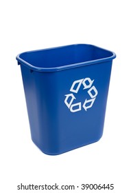 An Empty Blue Recycle Bin On A Background