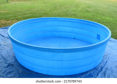 Empty Blue Swimming Pool In A Yard