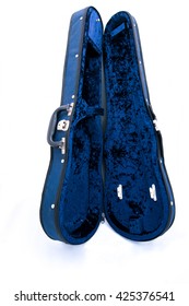 Empty blue violin case - velvet inside, isolated on white