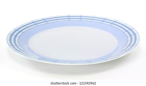  Empty Blue And White Plate On White Background