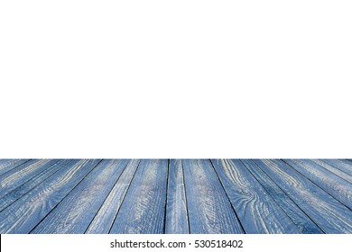 Empty Blue Wood Table Top On White Background