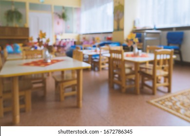 Empty blurred classroom in elementary school, kindergarten. Compulsory quarantine for all educational institutions concept - Shutterstock ID 1672786345