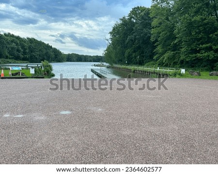 Empty boat launch on a river