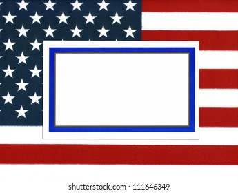 Empty bordered note card with copy space on USA flag