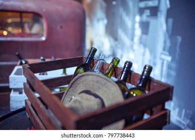 empty bottles of wine in a bootleggers truck