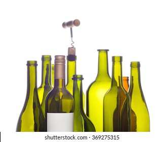 Empty bottles of wine on white background