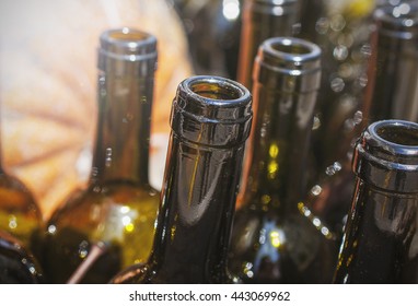 Empty bottles in the wooden box - Shutterstock ID 443069962