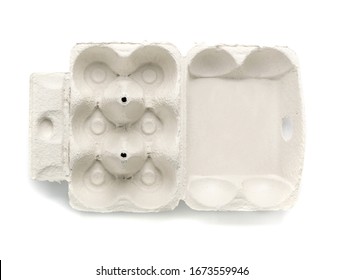 Empty Box Designed For 6 Eggs Isolated On White Background With. Open Carton Pack Or Egg Container Mockup