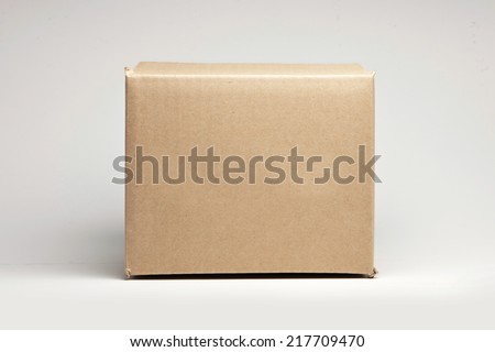 a empty box front view isolated white.