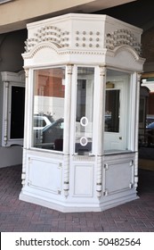 Empty Box Office Or Ticket Booth At Movie Theater.